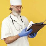 Doctor looking at study protocol documents